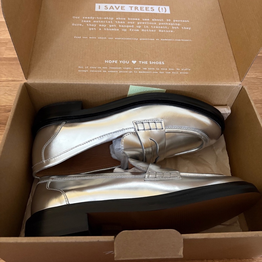 Madewell Women’s Vernon Shiny Silver Specchio Leather Loafers - Picture 4 of 14